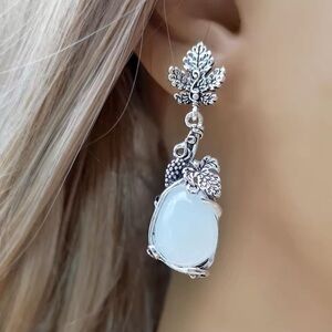 Silver Color Women's Earrings Stone Hoop Drop Women Party Jewelry Findings